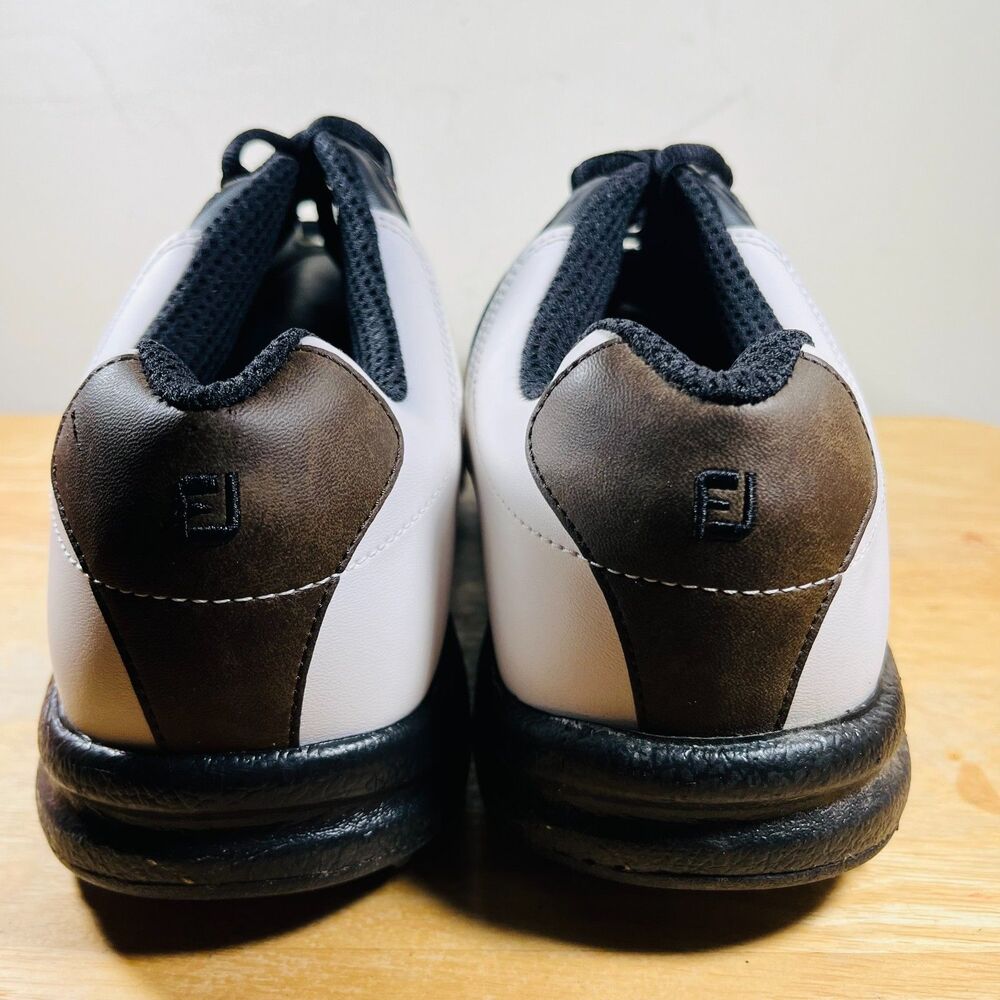 FootJoy GreenJoys Mens Shoes Size 9 White Brown Black Saddle Golf Spikes 45516 - Picture 5 of 10